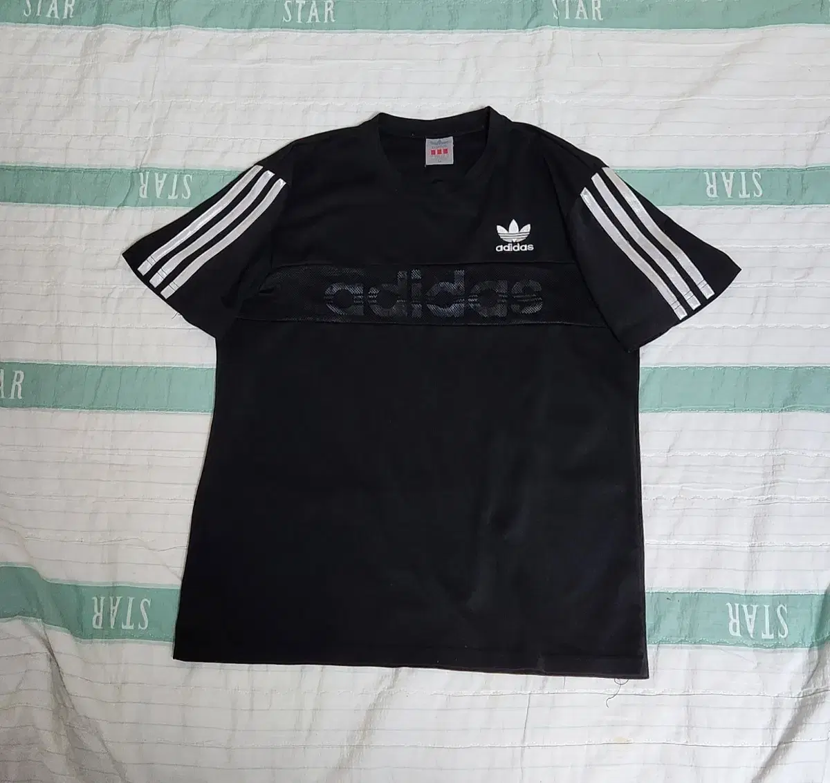 Adidas Three Stripe Mesh Big Logo Three Stripe Training Jersey Short Sleeve Tee