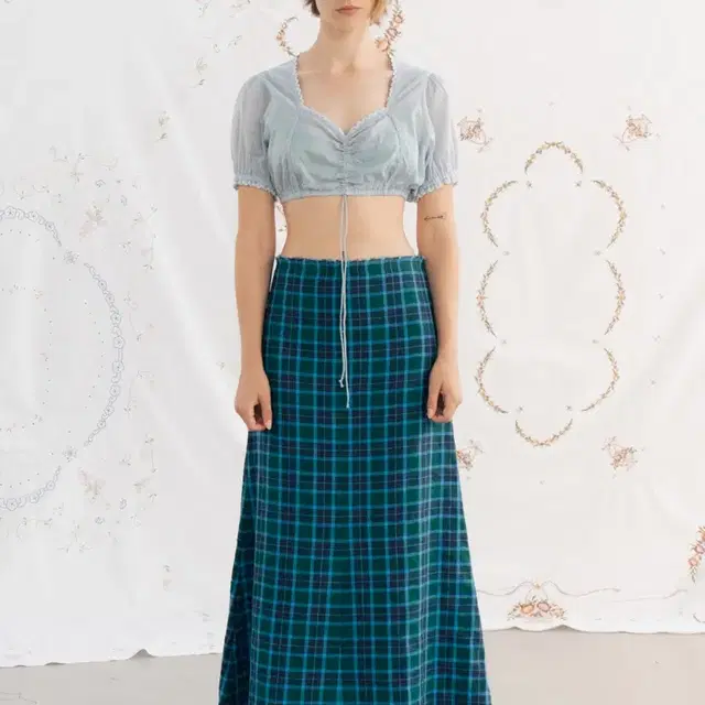 비아플레인 VIA LINEN CHECK LONG SKIRT