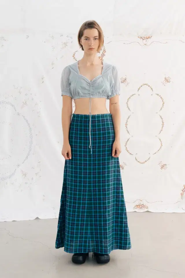 비아플레인 VIA LINEN CHECK LONG SKIRT