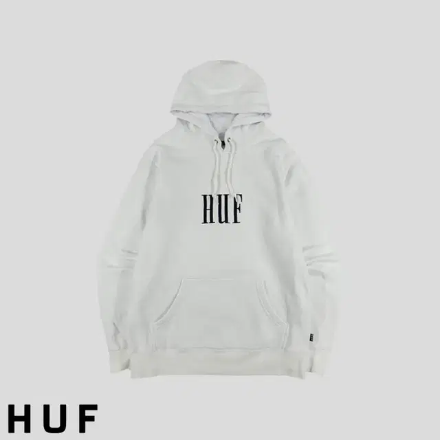 HUF 허프 화이트 네이비 빅자수로고 코튼혼방 스웻 기모 후드 티셔츠 M