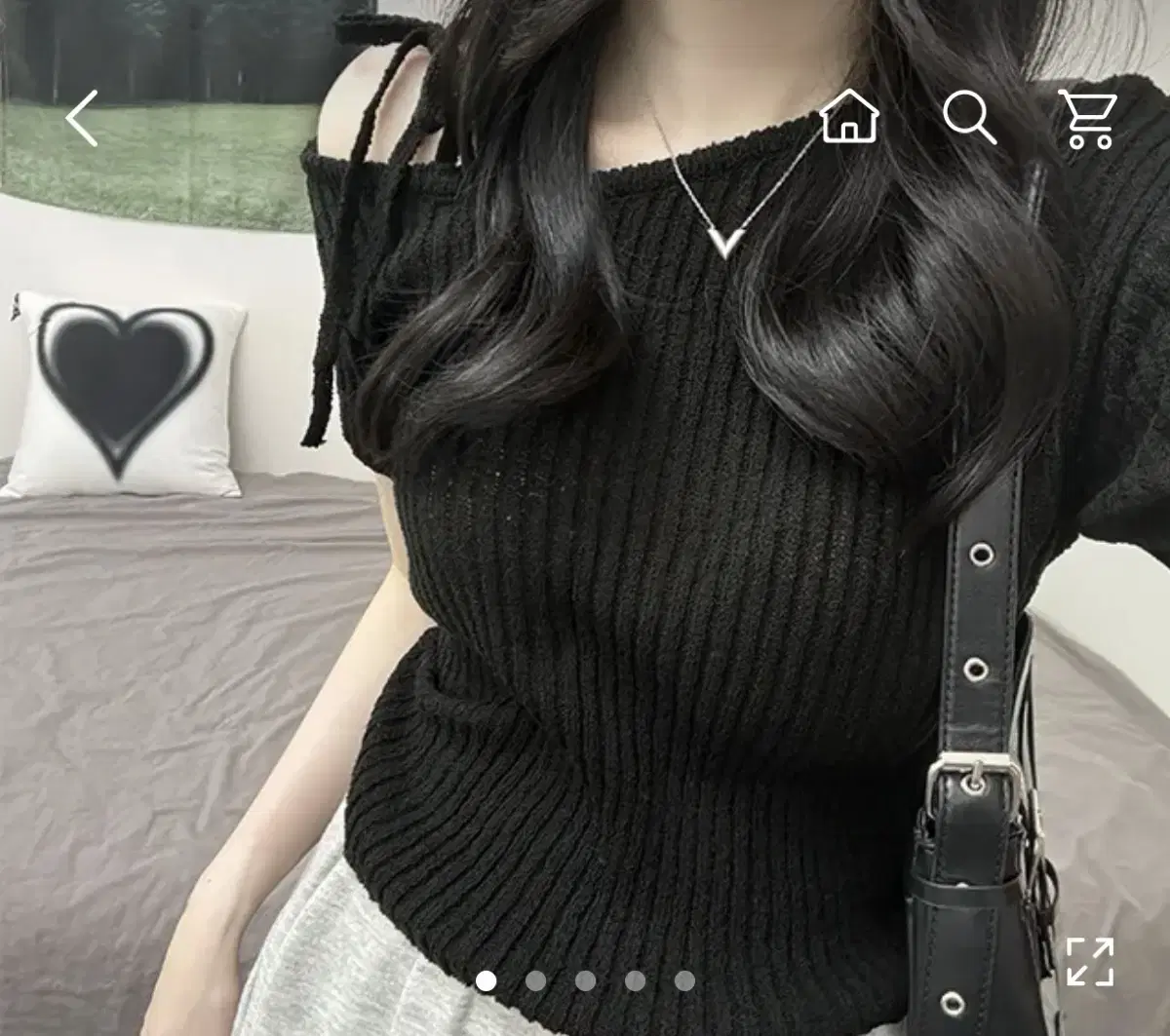 One-shoulder ribbon-tie cropped short-sleeved knit