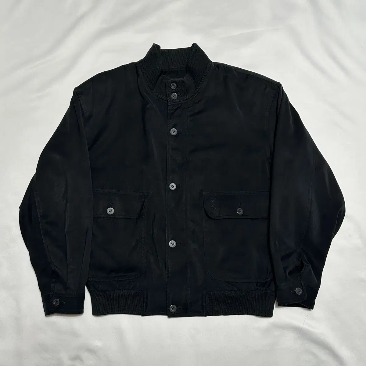 105 90s Yves Saint Laurent Two-Pocket Black Harrington Jacket