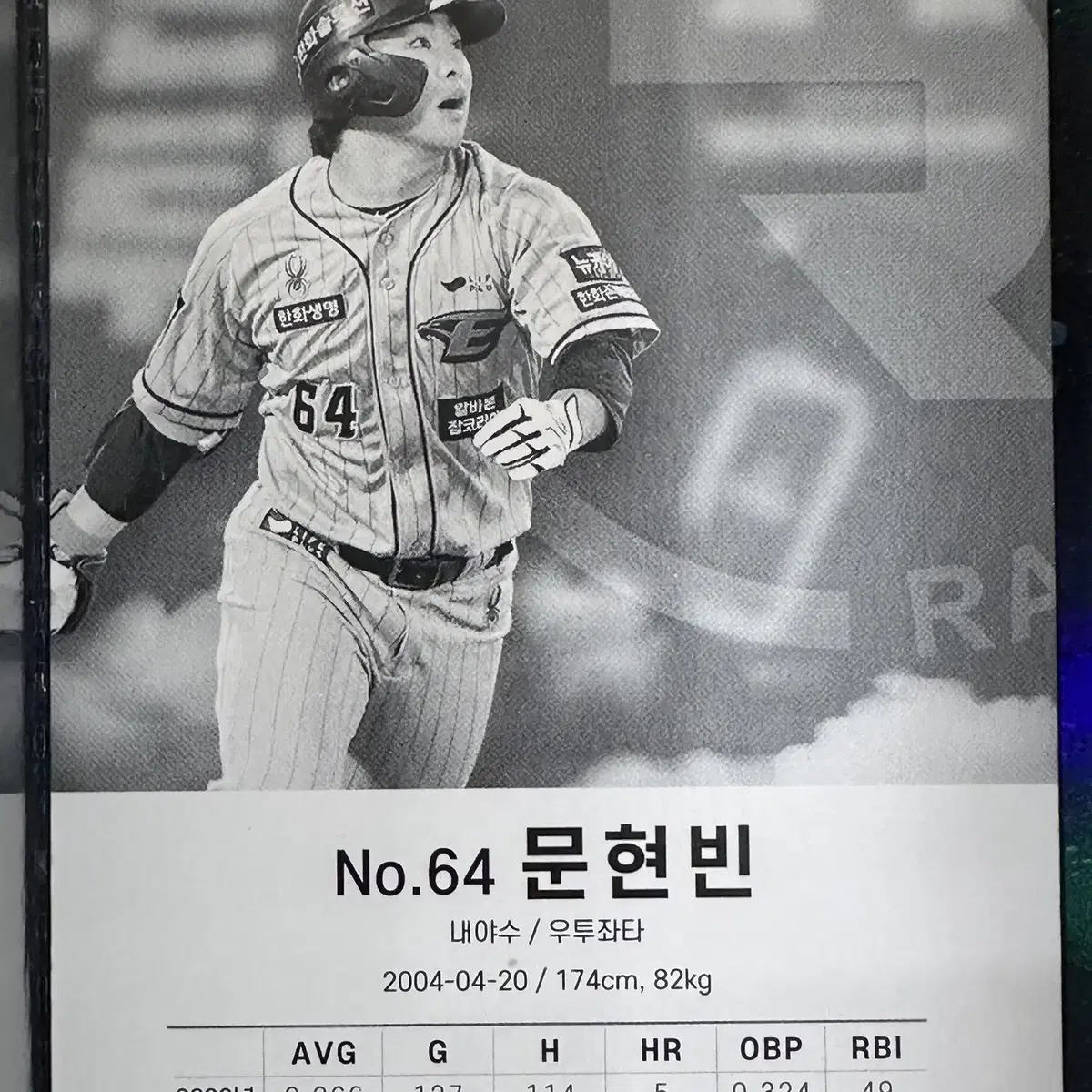 KBO 한화이글스 문현빈 2024년 7월 신상 카드 포카