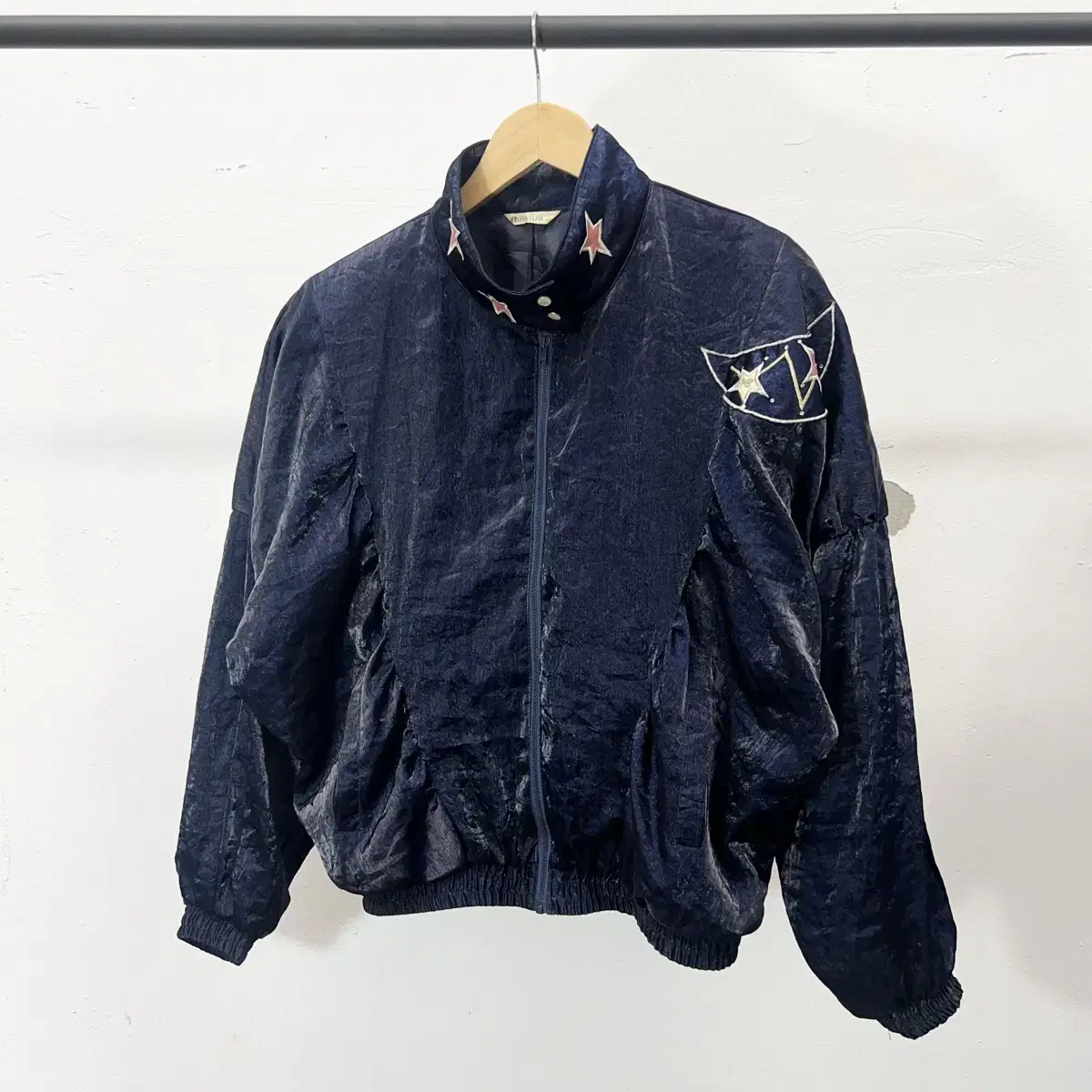 90s Quantum Glitter Shirred Bomber Jacket