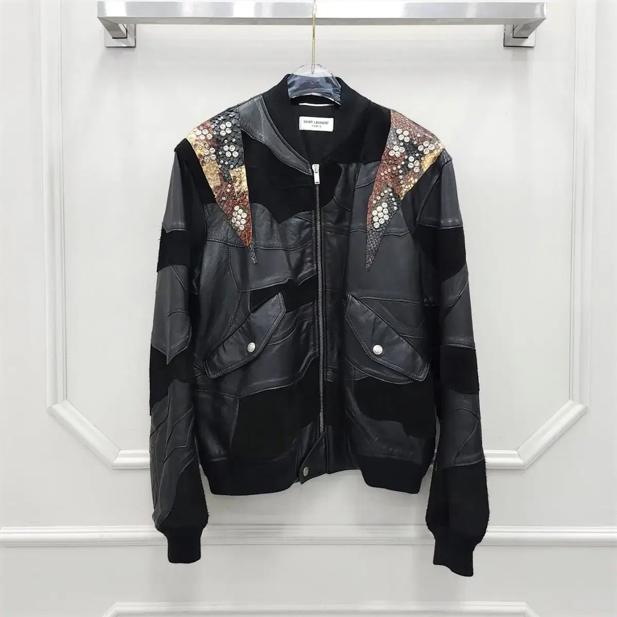 52 / Saint Laurent black patchwork leather jacket