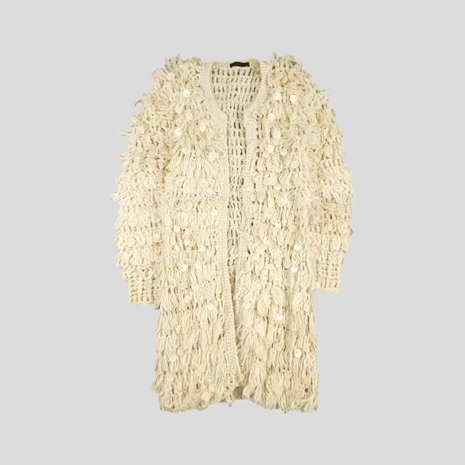 Vintage Beige Non-button Reglan acrylic Non-button Weaving Knitted Long Cardigan