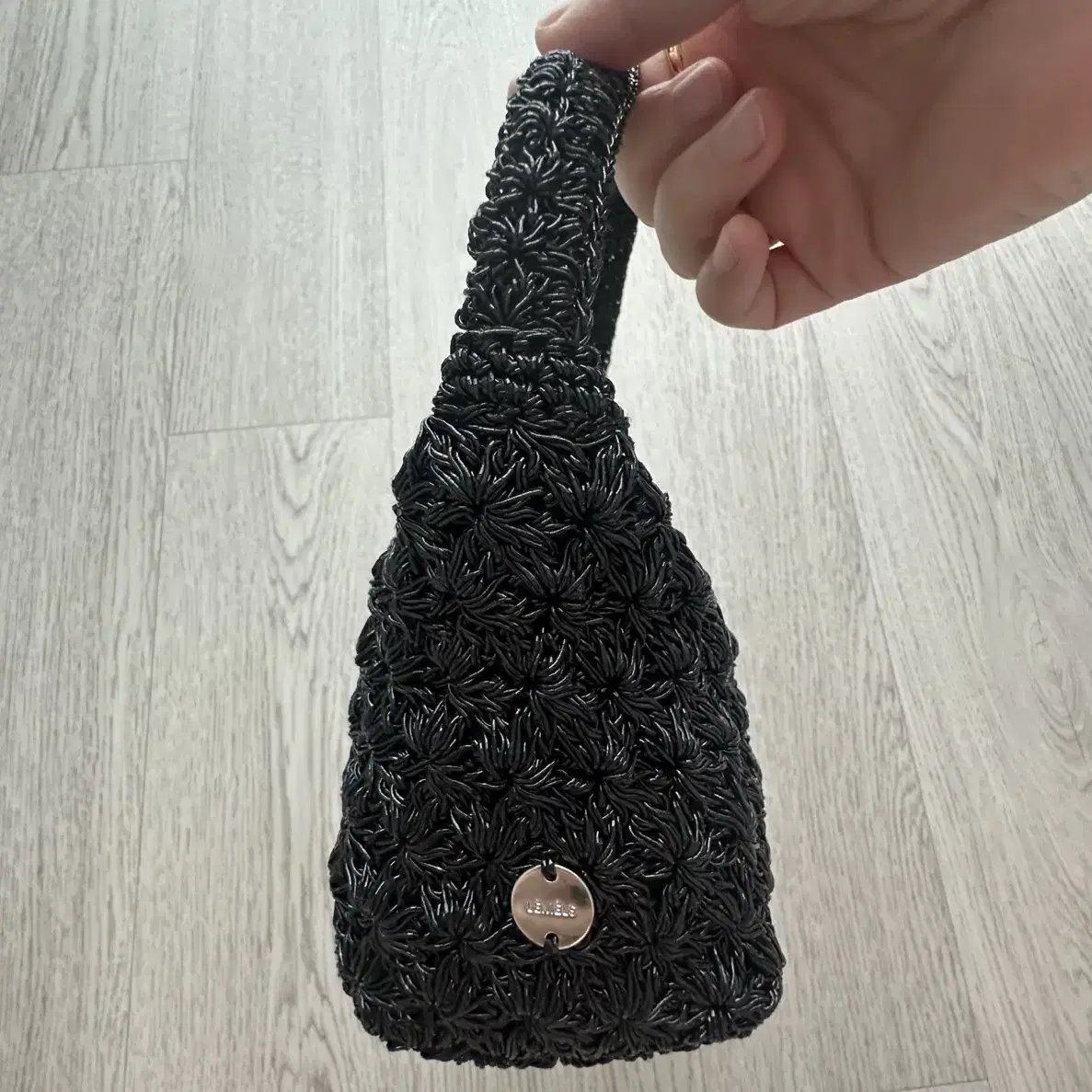 lemels square knit mini black bag