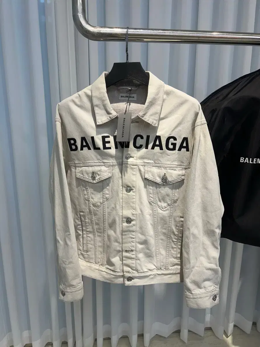 (34) Balenciaga Logo denim jacket white department store version worn 2 times