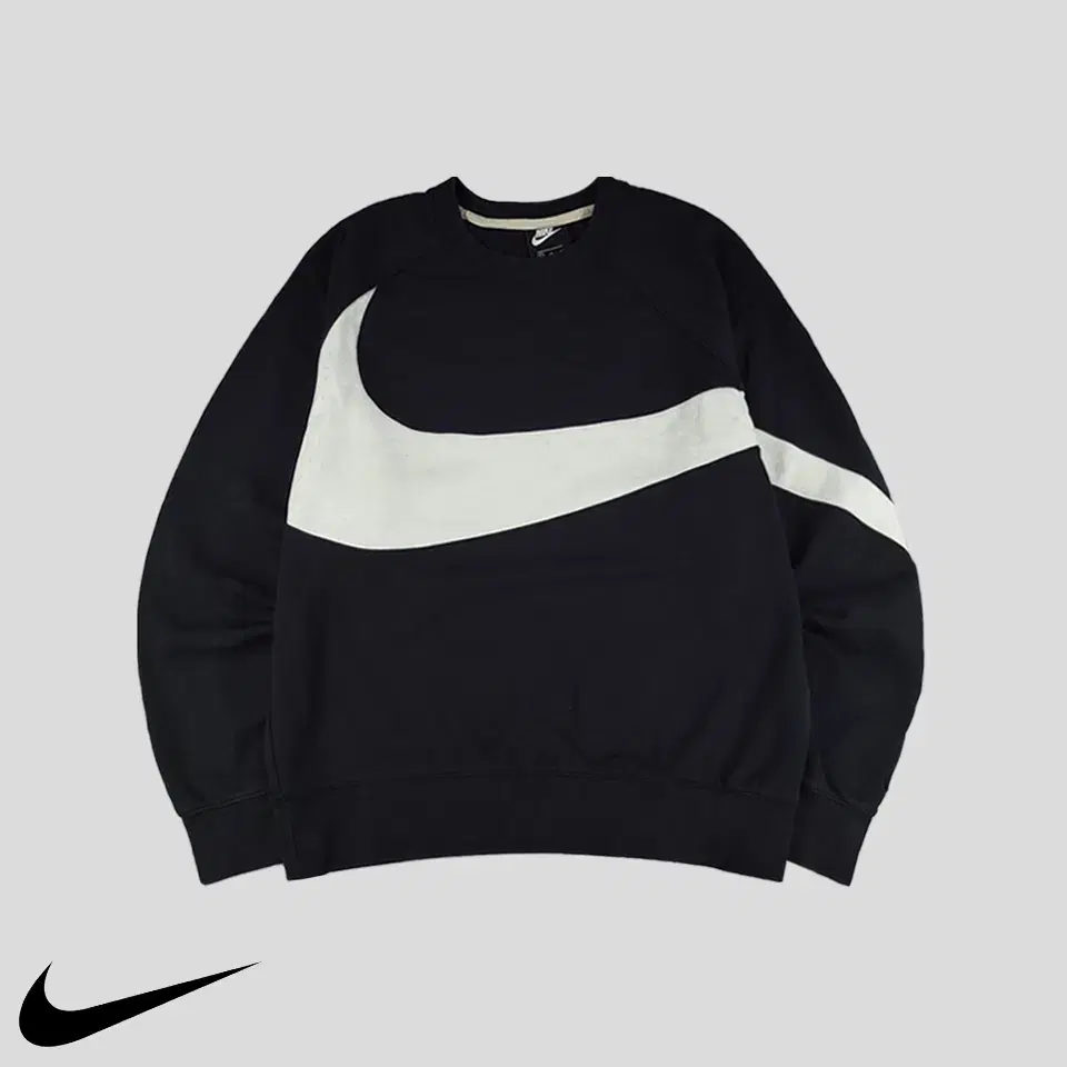 Nike Black White Colorblocked Big Swoosh Cotton Blend Sweatshirt L