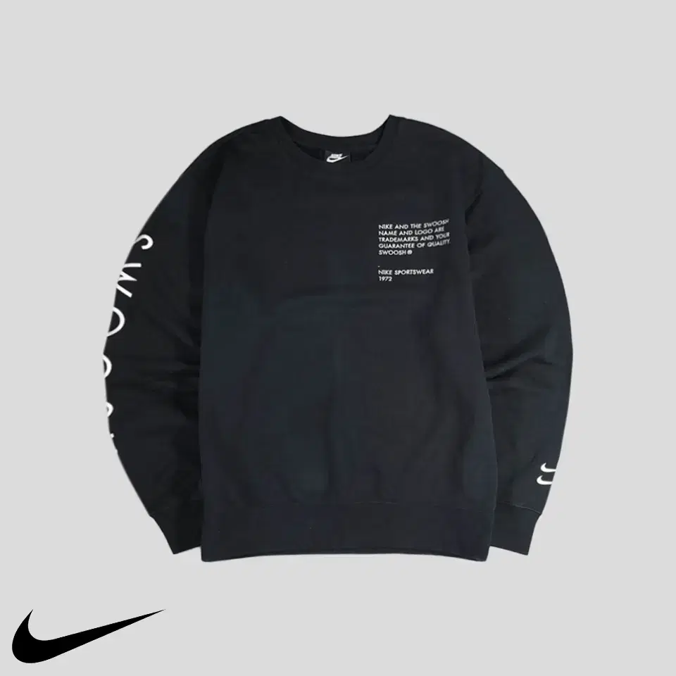 Nike Pigment Black White Doubleswoosh French Terry Cotton Blend Sweat Man to Man