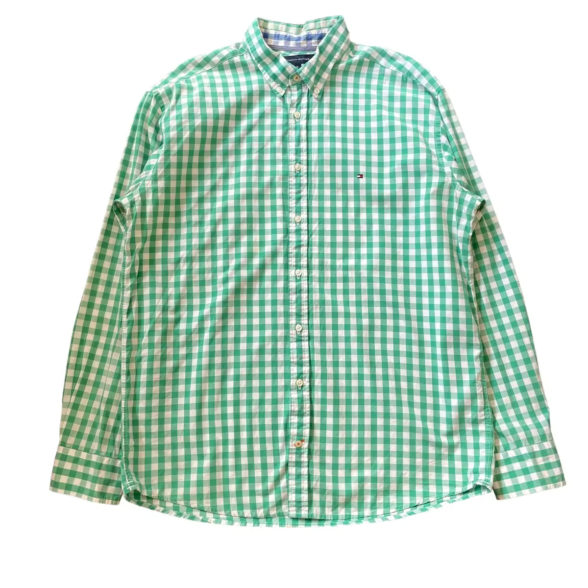 Tommy Hilfiger Green Gingham Check Vintage Fit Long Sleeve Shirt XL