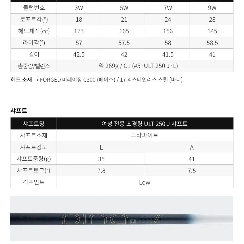 정품 핑 GLE3 여성 우드 페어웨이 미사용