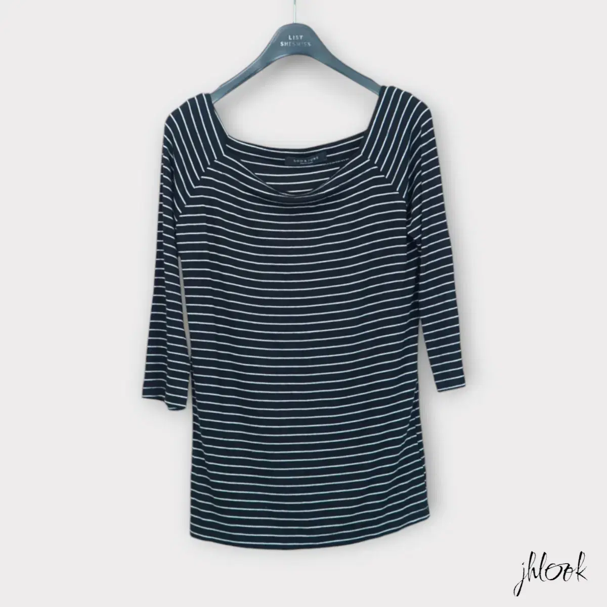 SJ Stripe Square Neck 7-Part T-Shirt Sticky Fit