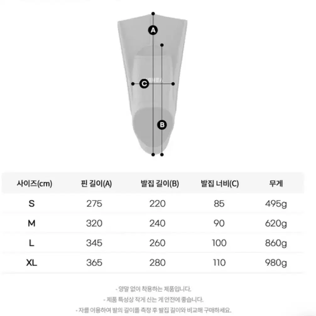 오리발 숏핀 블랙 1회 착용