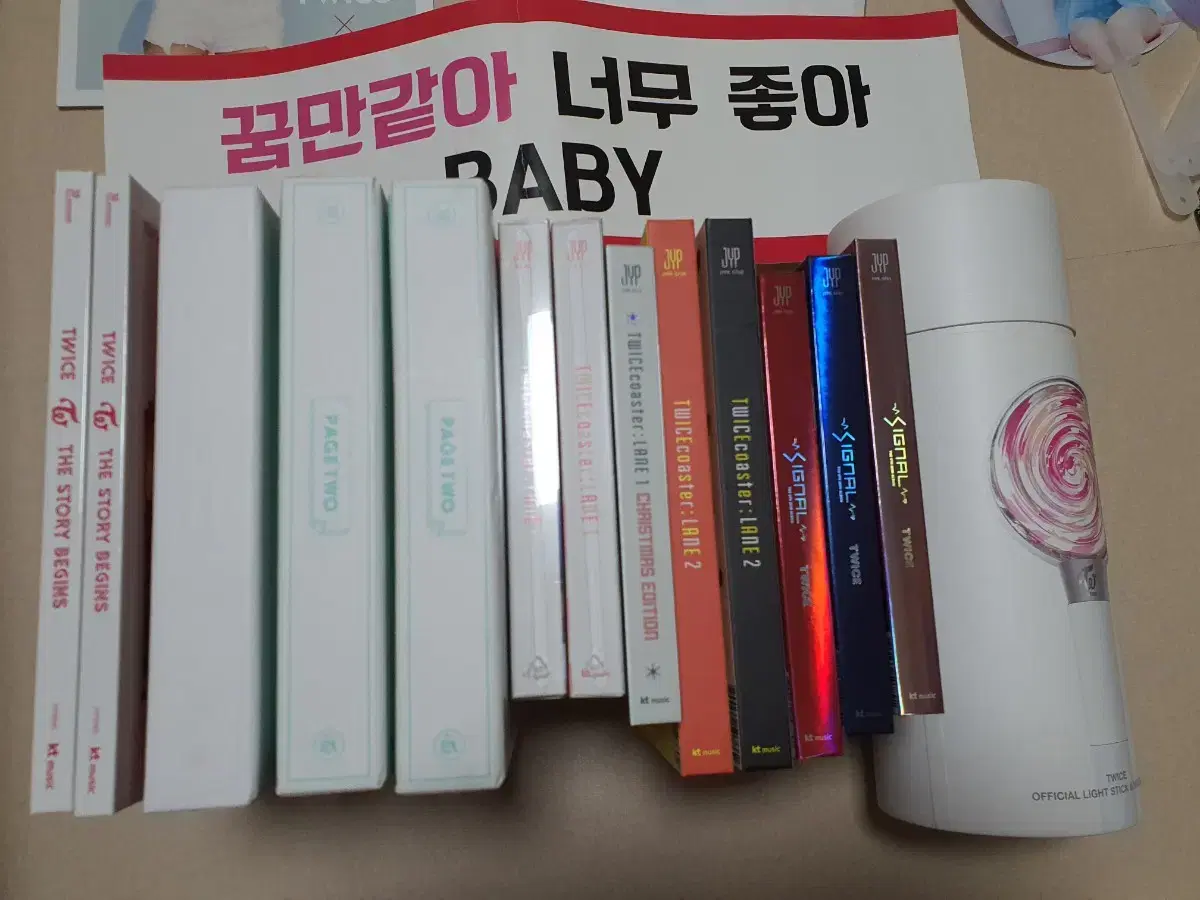 Twice albums, photo cards, and merchandise.