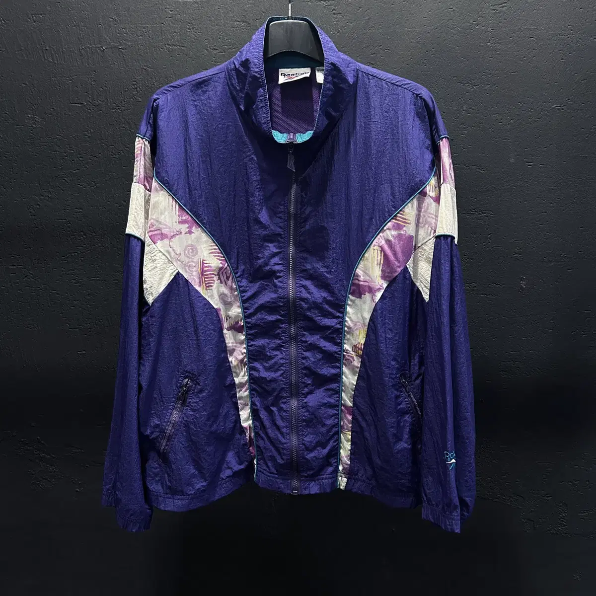 90s Reebok Purple Print Old School Windbreaker Track Jacket