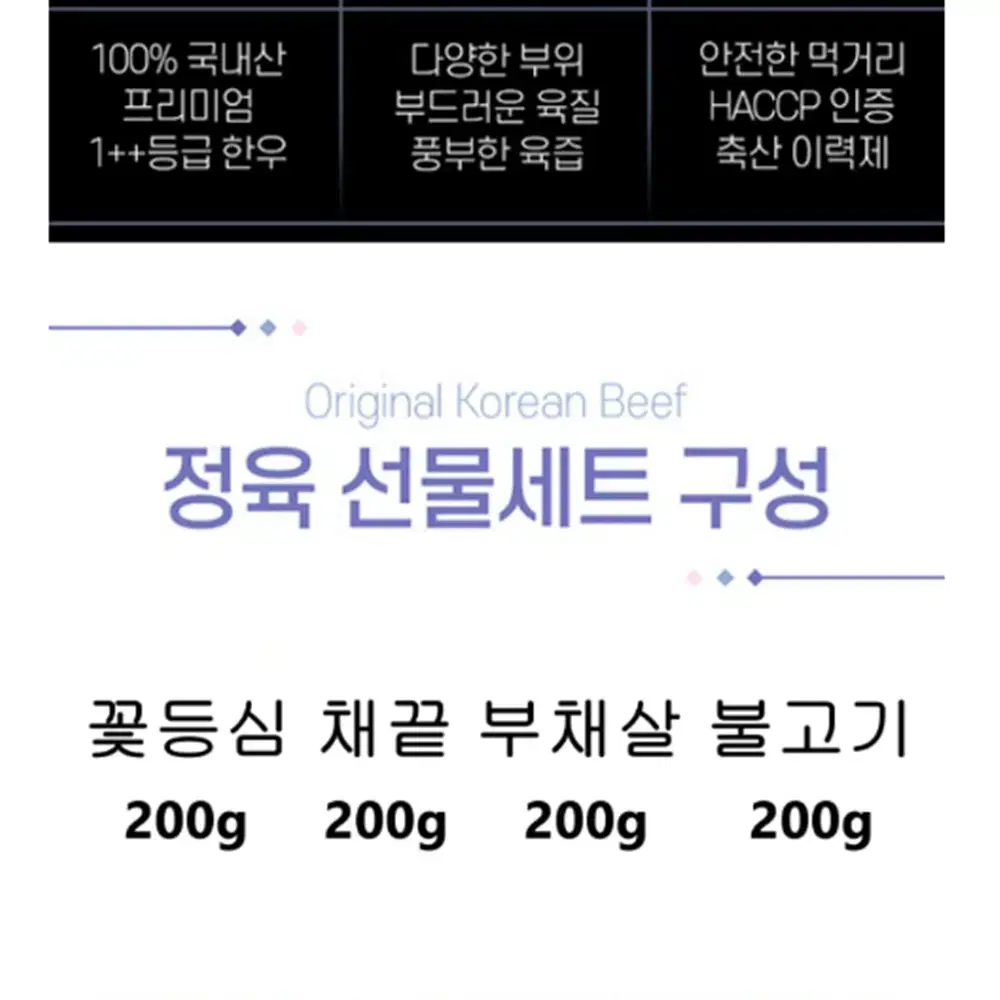 [무배/선물용/800g] 한우 투뿔 꽃등심 채끝 부채살 불고기 선물 세트