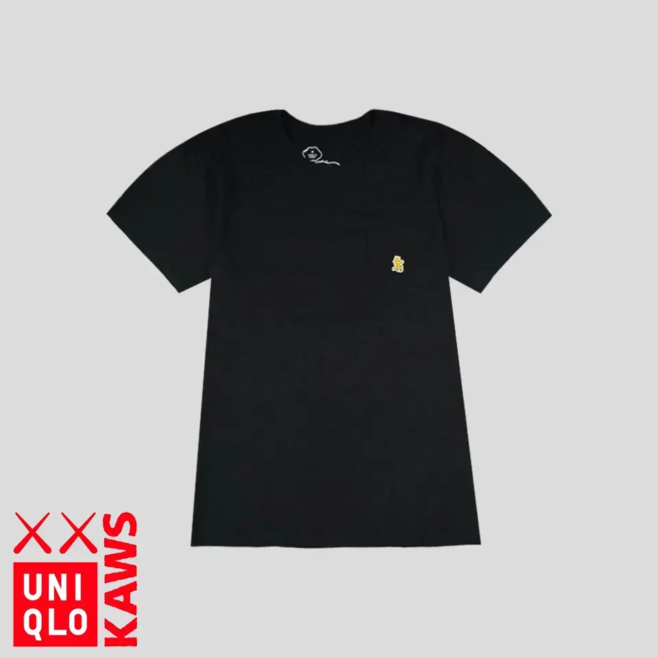 Uniqlo UT x Peanuts x KAWS Black Chest Pocket Woodstock Minipatch