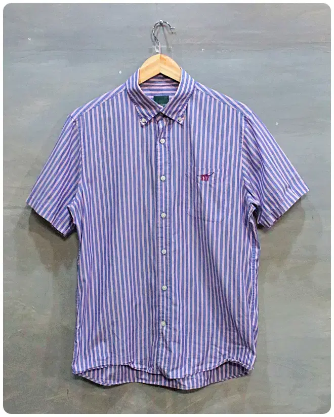 [100] Henry Cotton Striped Overfit Short Sleeve Shirt (20% off)