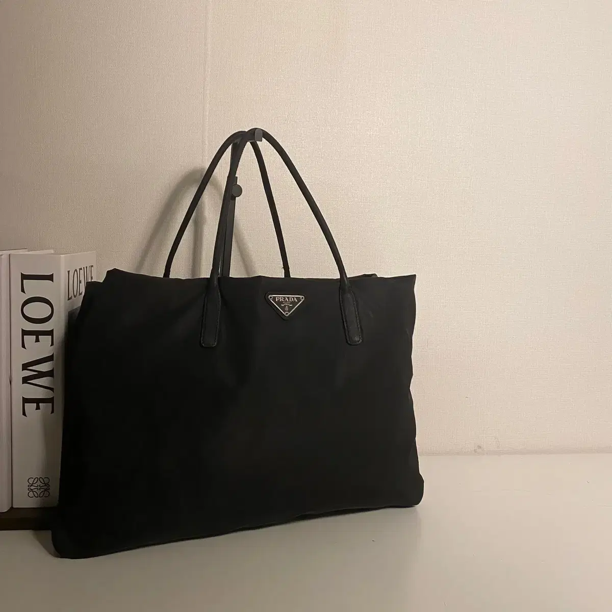 PRADA / Vintage Prada Triangle Logo Pocono Black Nylon Tote