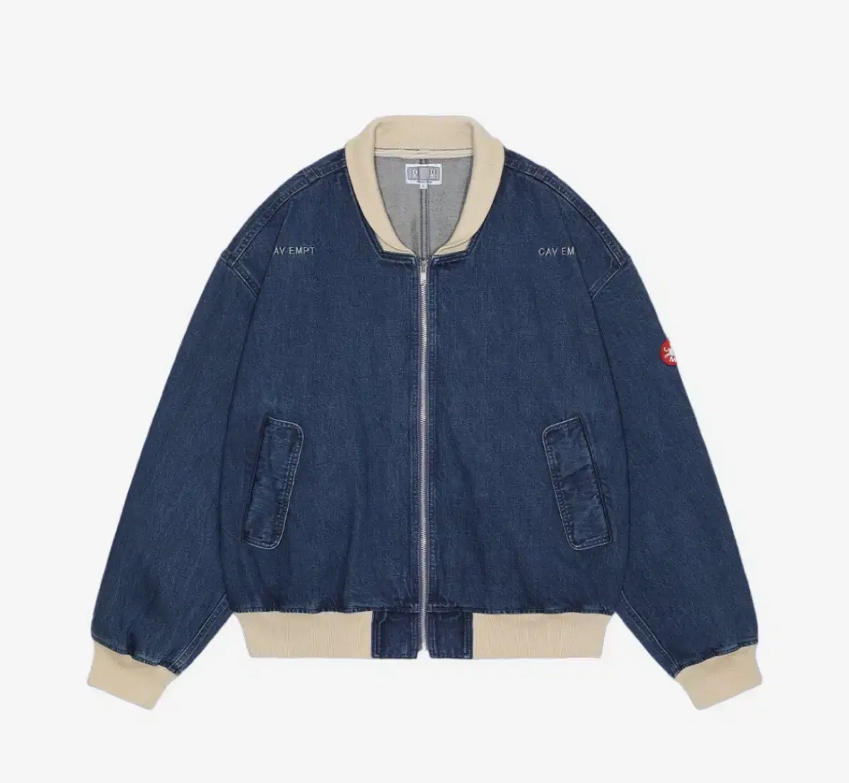 L] Carvemt Washed Denim Zipper Jacket Bloo