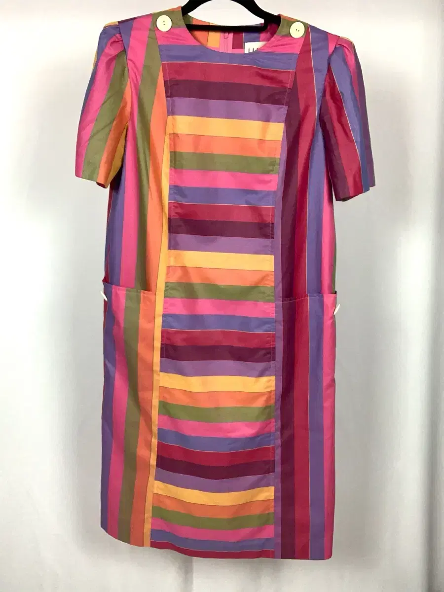 LUFINE Pink Rainbow Striped Long Dress