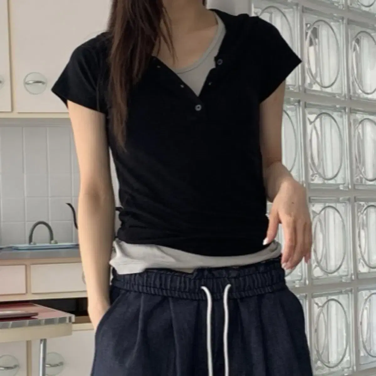 Lit Kim Vahn-sap Hoodie, Halter-neck Layered Nasi Set Black Gray Color
