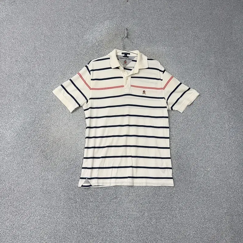 Tommy Hilfiger Gold-embroidered striped short-sleeved karati M