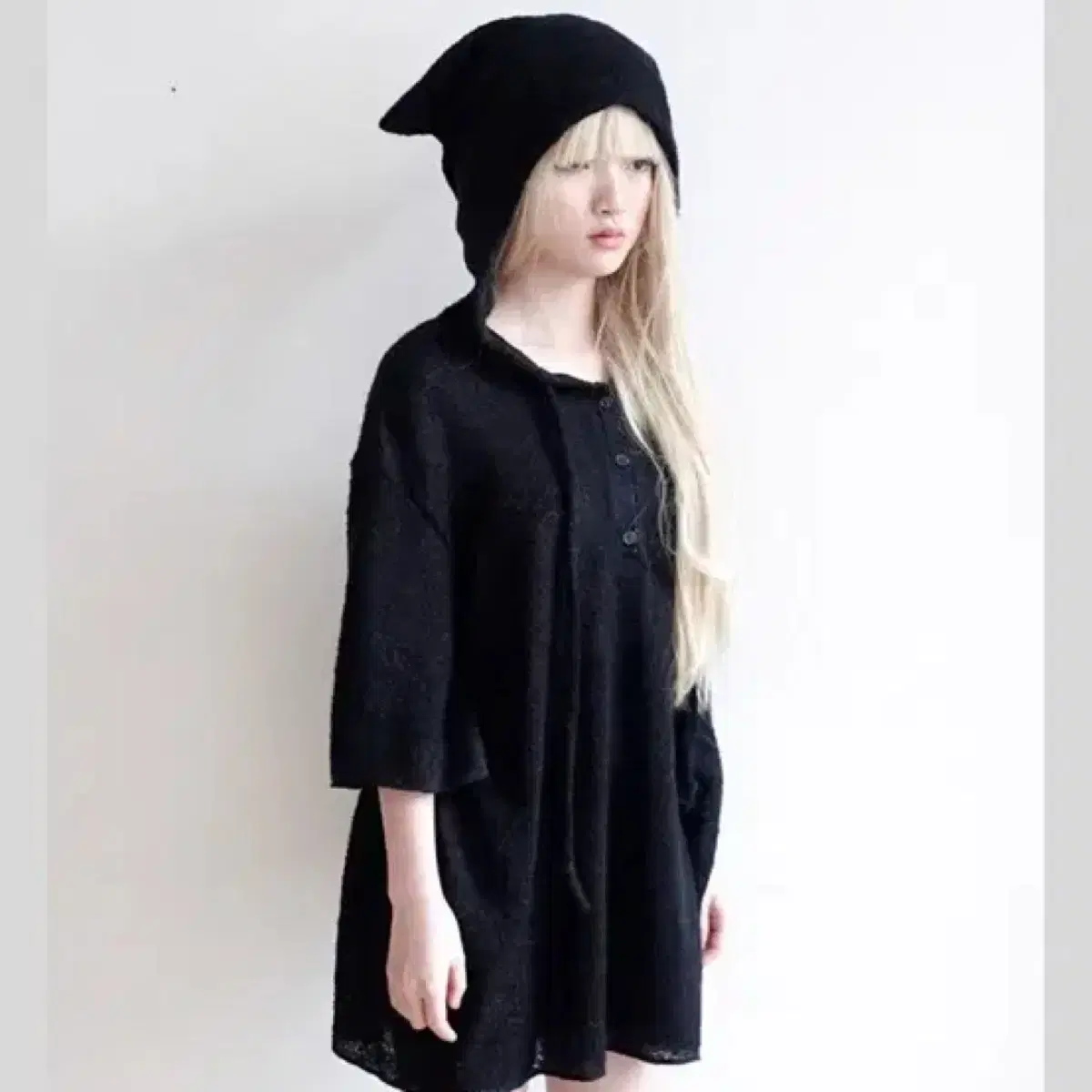 샵페어리 ear hood maxi knit top