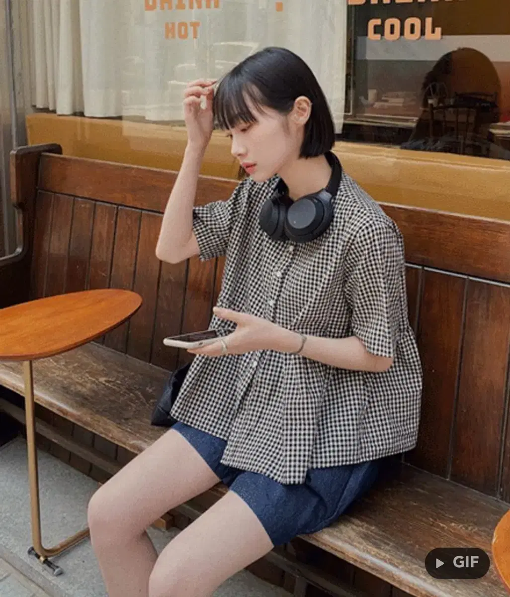 빈블 빈티지 체크 블라우스