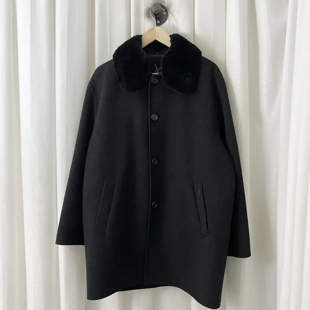 YSL Black Cashmere Blend Midi Coat