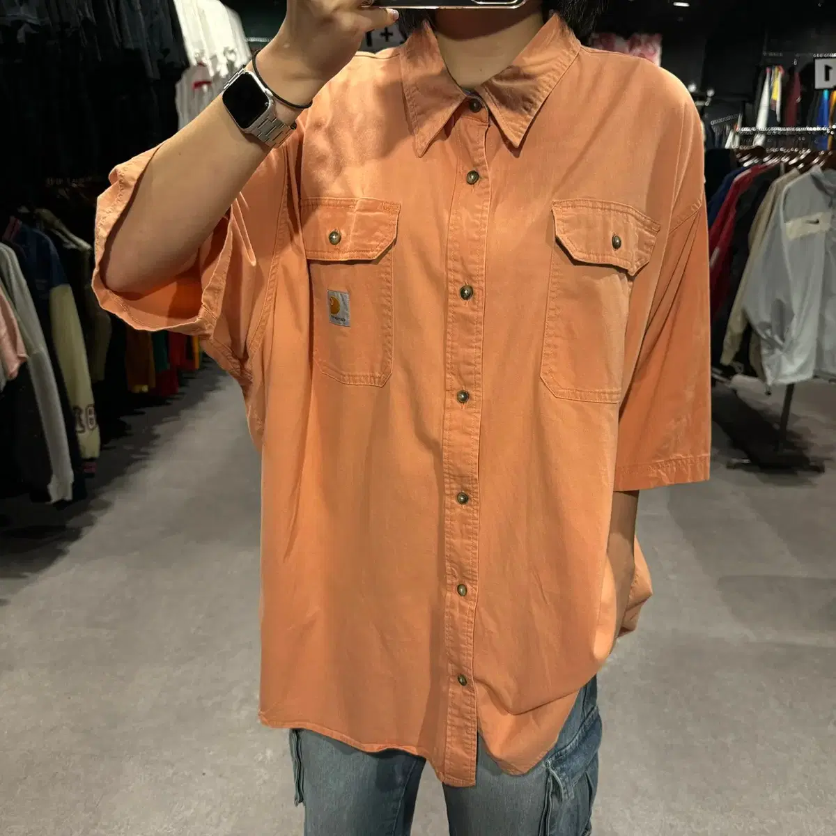 (624) CARHARTT 칼하트 빈티지 투포켓 반팔 셔츠 살몬