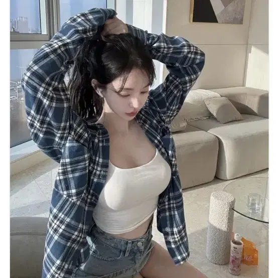 카인다미 타탄 체크 남방 레드