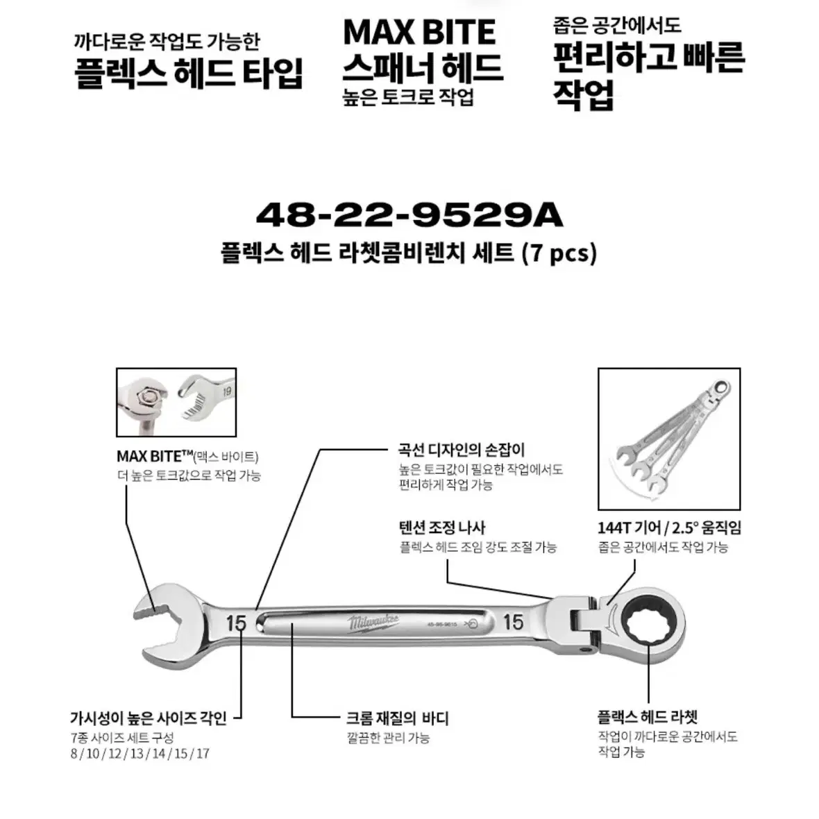 밀워키 수공구 기어렌치 플렉시블 세트 48-22-9529A [새상품]