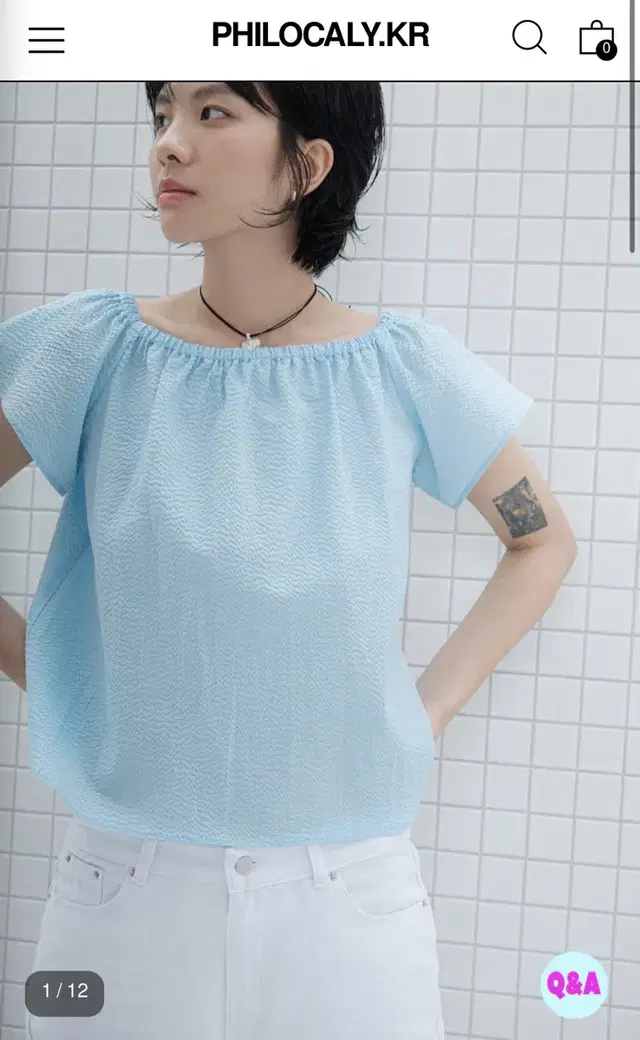 필로컬리 2WAY CROP BLOUSE (BLUE)