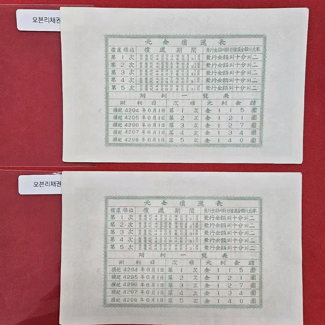 군표 , 오븐리 채권 5장 일괄