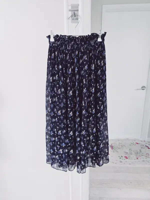 Navy chiffon pleated skirt F