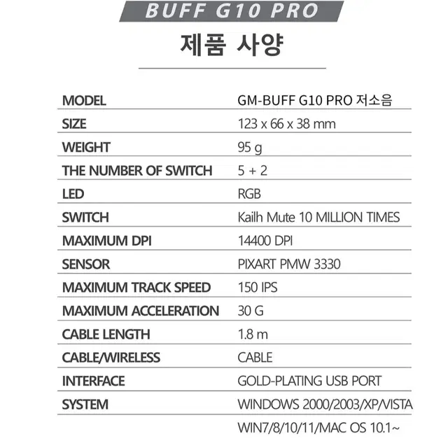 맥스틸 저소음 게이밍 유선 마우스 GM-BUFF G10 PRO