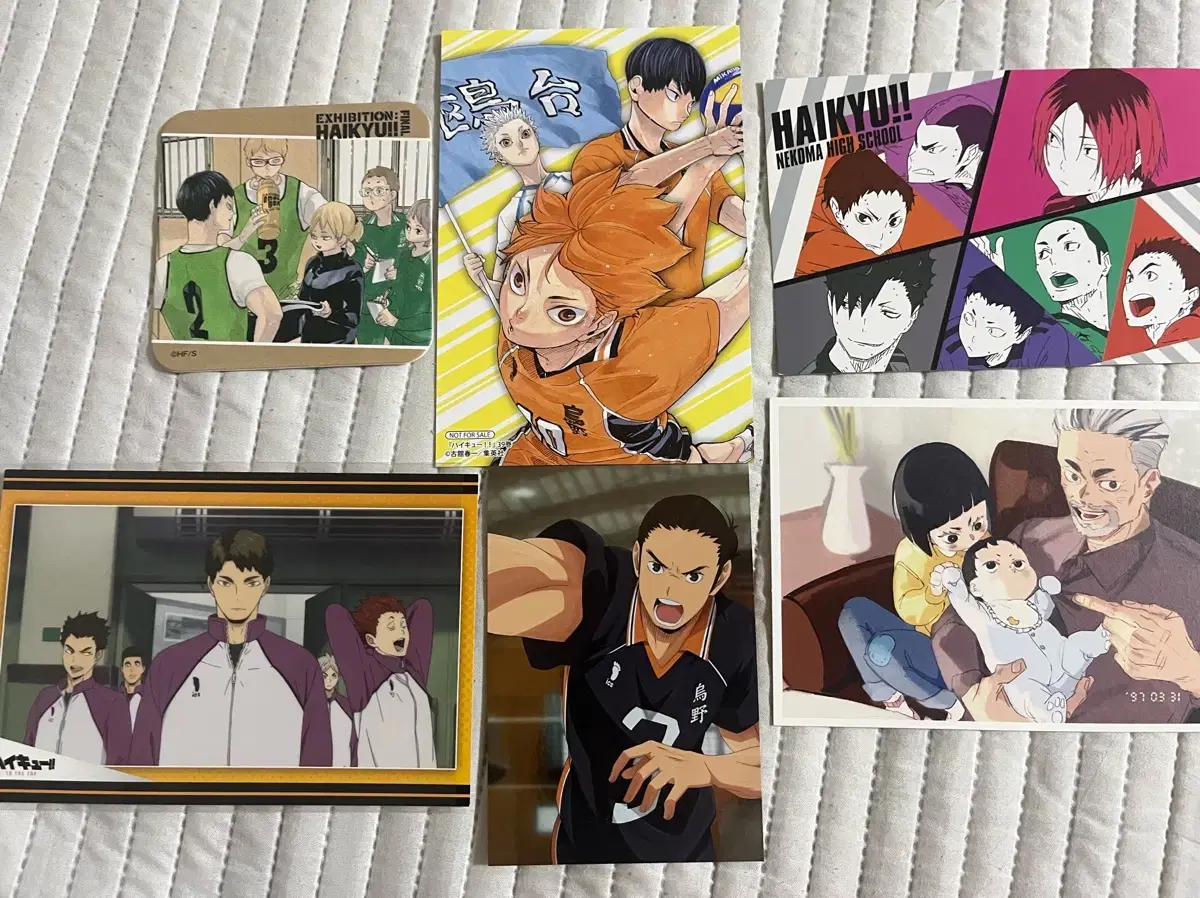 Haikyuu original art coasters, postcards, and paper goods