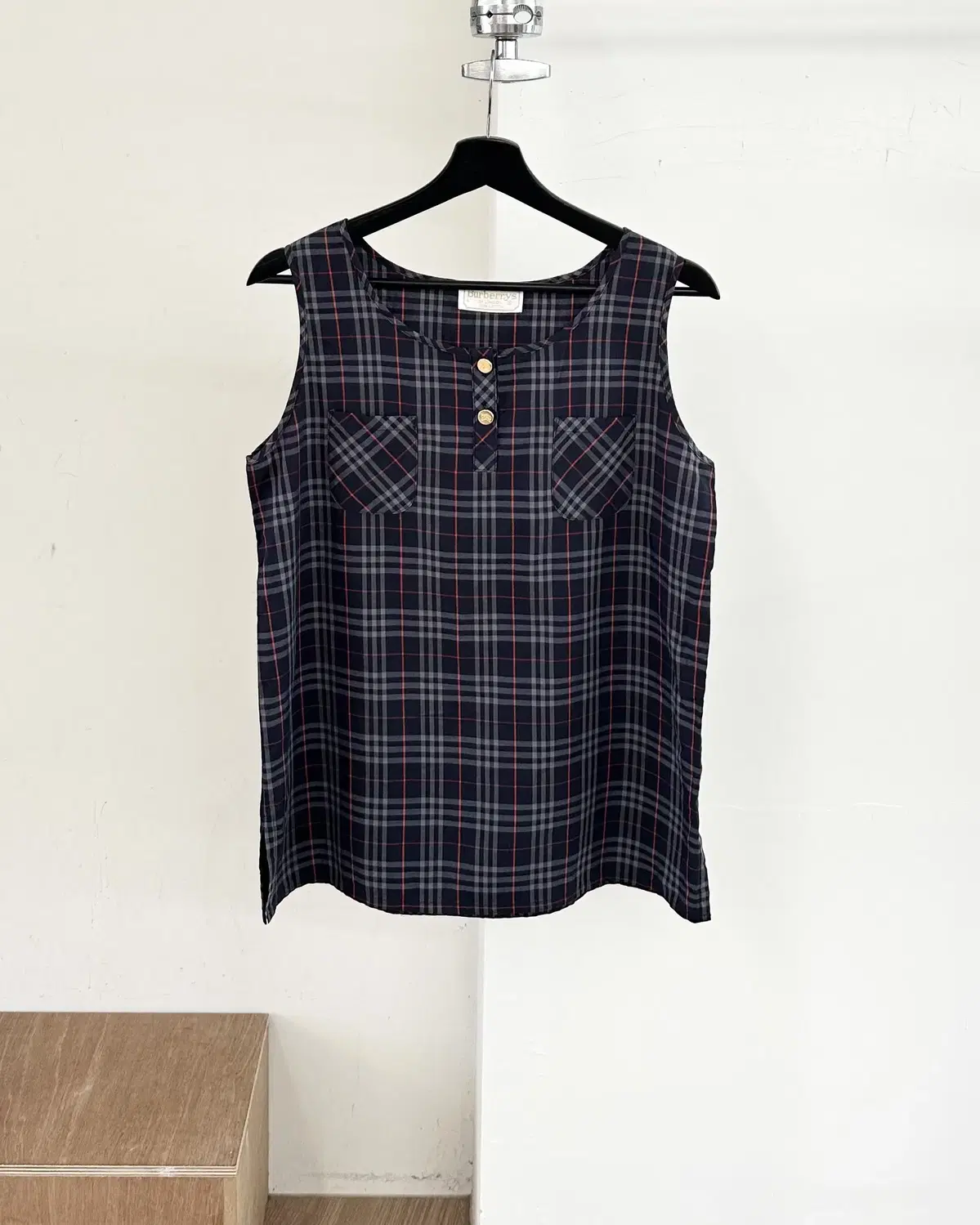 Burberry Navy Nova Check Pocket Sleeveless Sweater