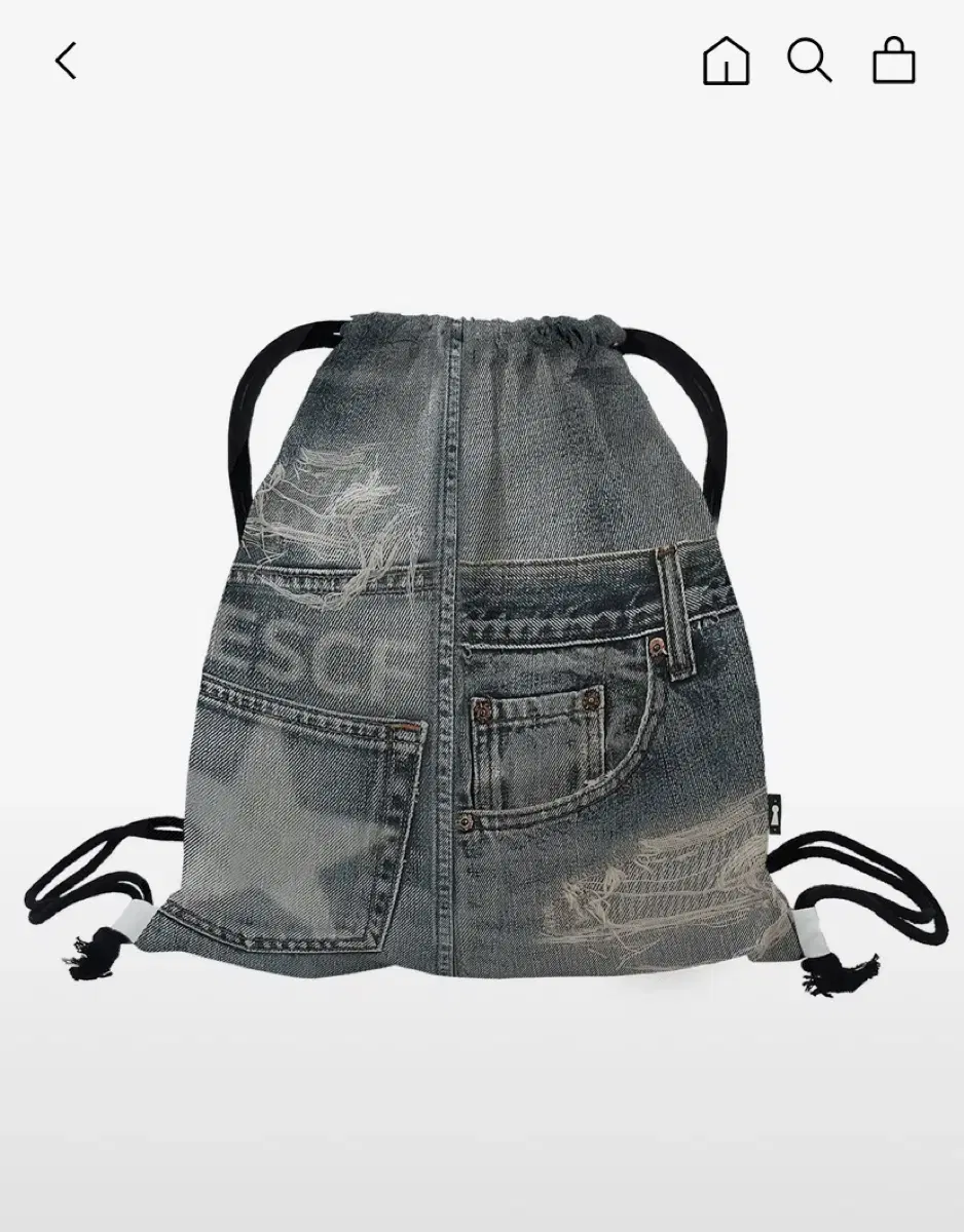 Vintage denim print string bag