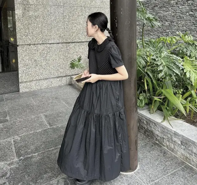 유노이아 roomy dot dress (BLACK)