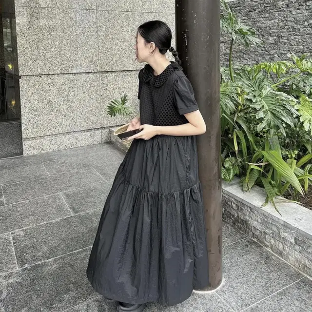 유노이아 roomy dot dress (BLACK)