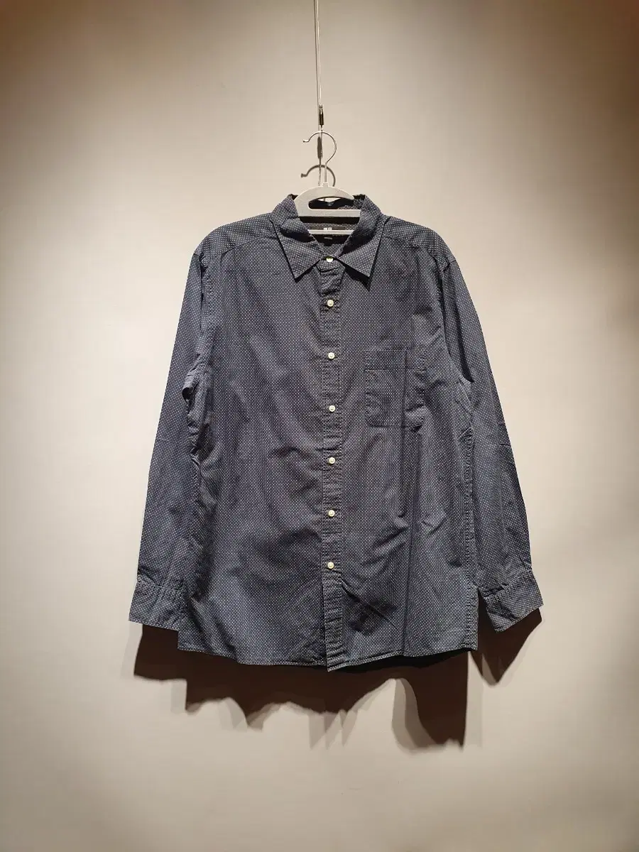 [Free shipping] UNIQLO Men's Small Dot Long-Sleeved Shirt L Navy