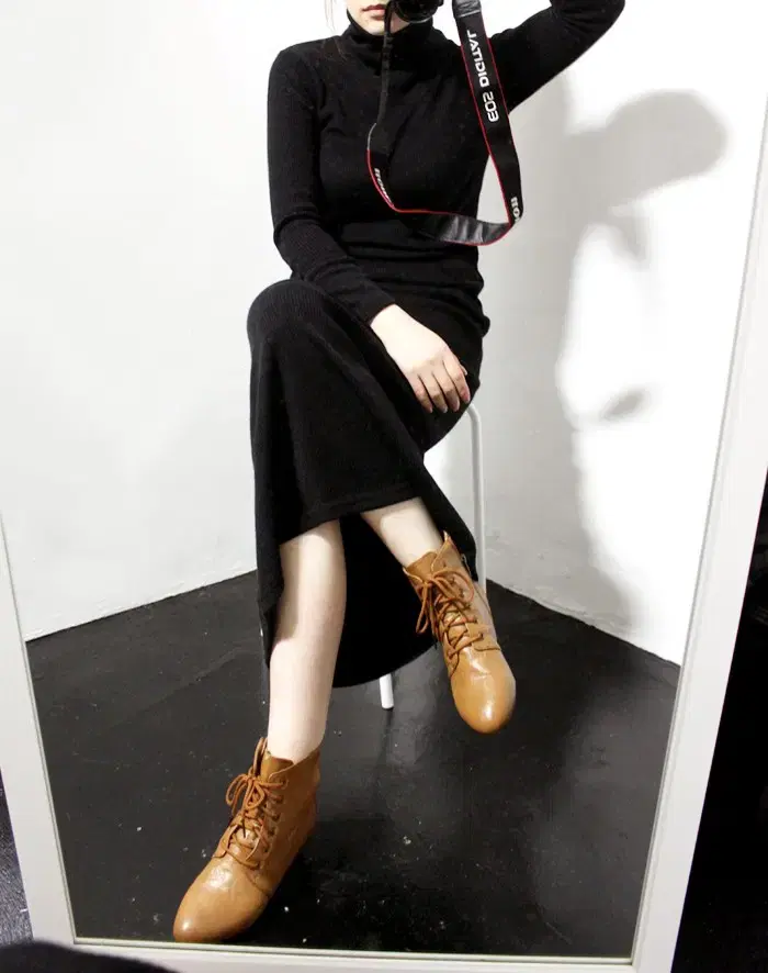 New product) Ribbed knit long dress, slim fit