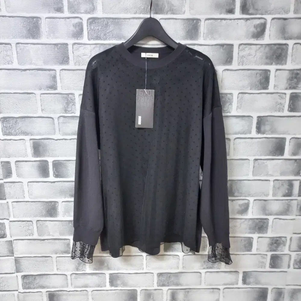 8-22/System Fine Mesh Variegated Dark Grey Knit Tee New Women