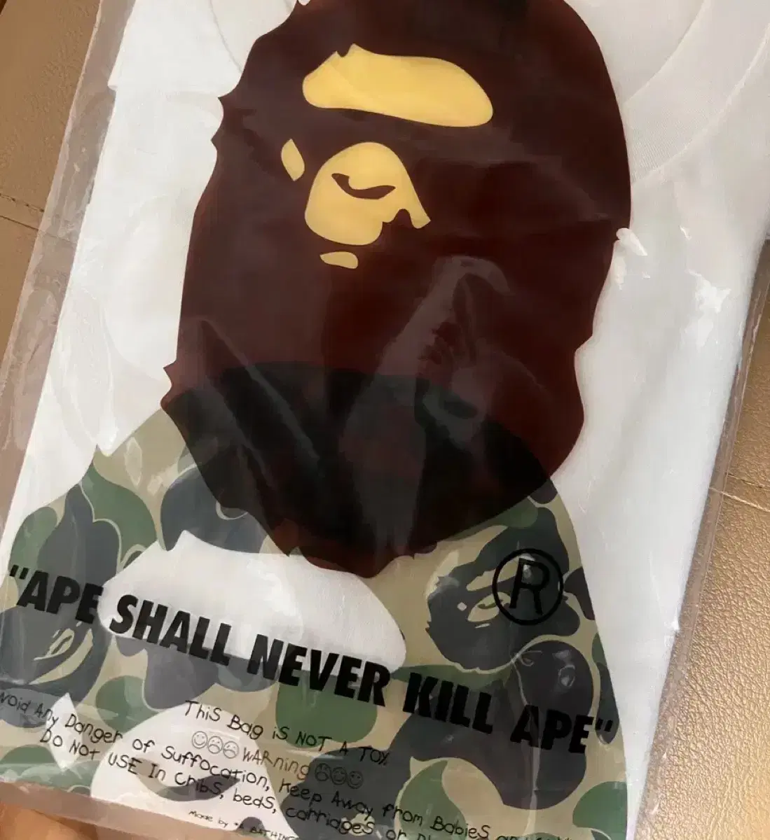 [L] BAPE 베이프 카모 반팔 티 티셔츠 화이트 그린 L 새상품