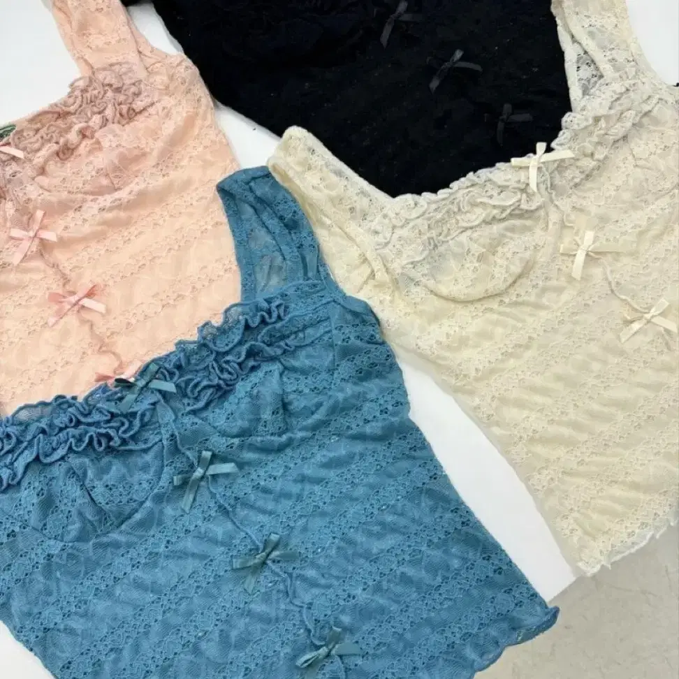 (새상품)플노팔 Ruby Ribbon Frill Lace Top 핑크