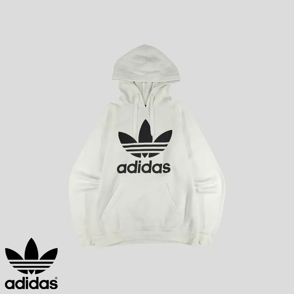 Adidas White Black Trefoil Big Print Heavy Cotton Blend Brushed Sweatshirt Hoodie