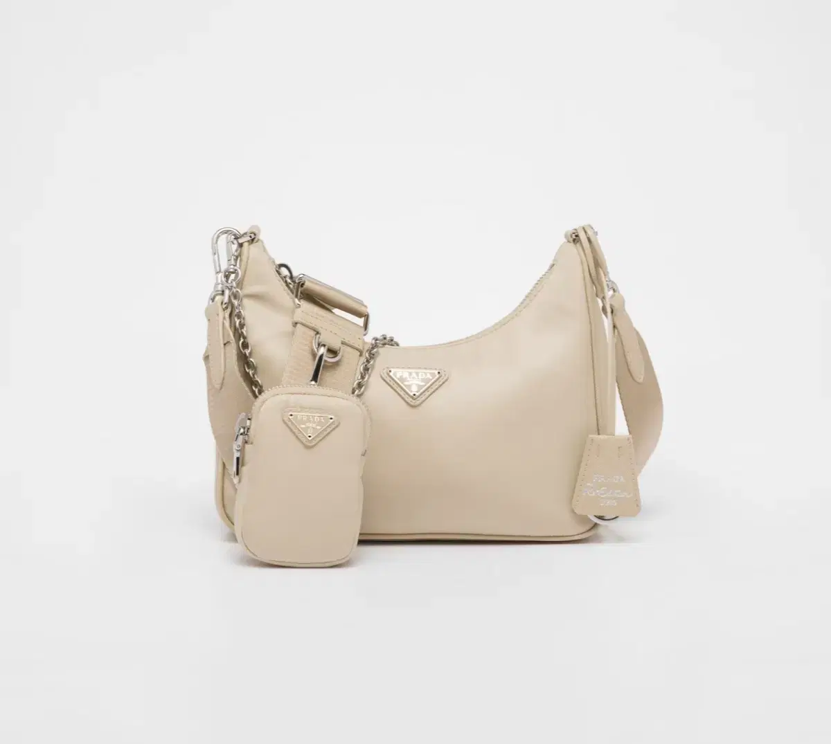 PRADA Prada Rendition Tessuto chain-strap hobo bag crossbody beige